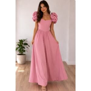 Vintage Pink Puff Sleeve Maxi Dress Prairie cottage fairy size 2/4